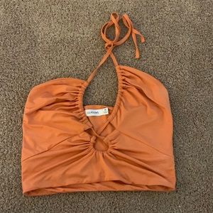 Glassons orange ruched cut-out v halter top - size m